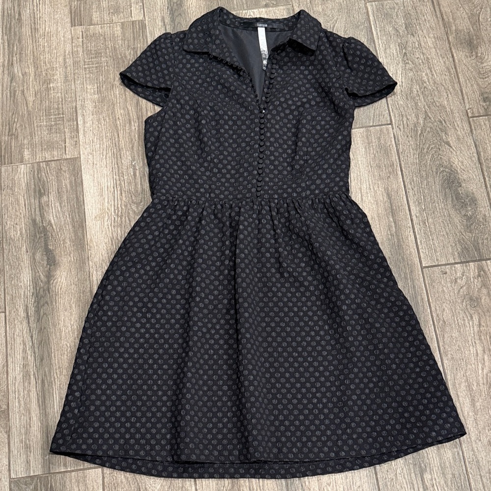 Kenzie Black on Black Button Front Polka Dot Dress
